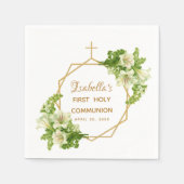 第1聖餐式フローラリリー金ゴールド十字架 スタンダードカクテルナプキン (正面)