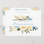 第1聖餐式ブルーアイボリー花緑 招待状 (正面/裏面)