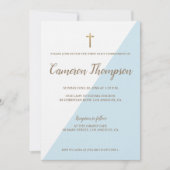 第1聖餐式ブルーモダンホワイト金ゴールド 招待状 (正面)