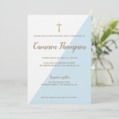 第1聖餐式ブルーモダンホワイト金ゴールド 招待状 (スタンド正面)