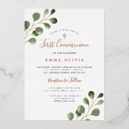 第1聖餐式ユーカリエレガントバラ金ゴールド 箔招待状