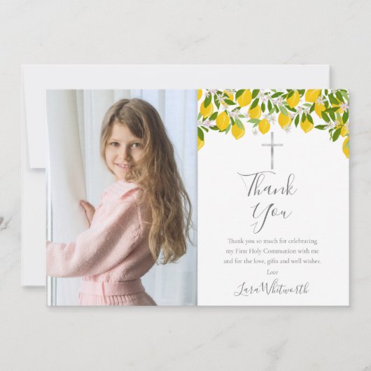 第1聖餐式レモンシルバークロス写真 サンキューカード (正面)