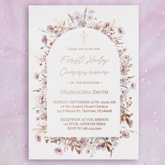 第1聖餐式ワイルドフラワーシルバー 箔招待状