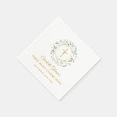 第1聖餐式金ゴールド十字架緑 スタンダードカクテルナプキン (角)