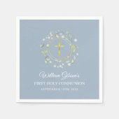 第1聖餐式金ゴールド緑ほこりっぽい青 スタンダードカクテルナプキン (正面)