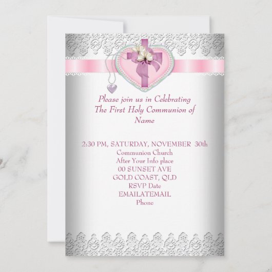 第1聖餐式1回十字女の子ホワイトピンク 招待状 (裏面)