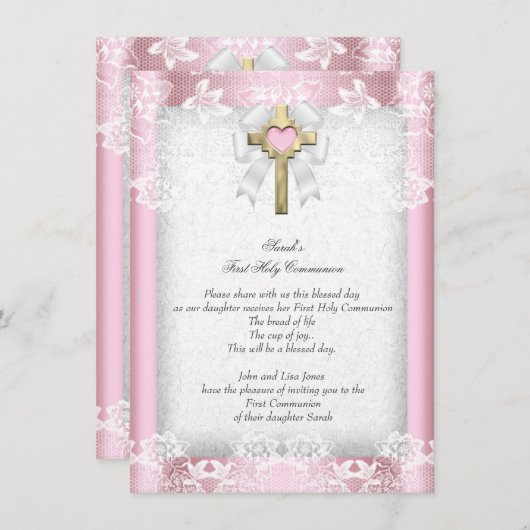 第1聖餐式1期女子クロスピンク8 招待状 (正面/裏面)