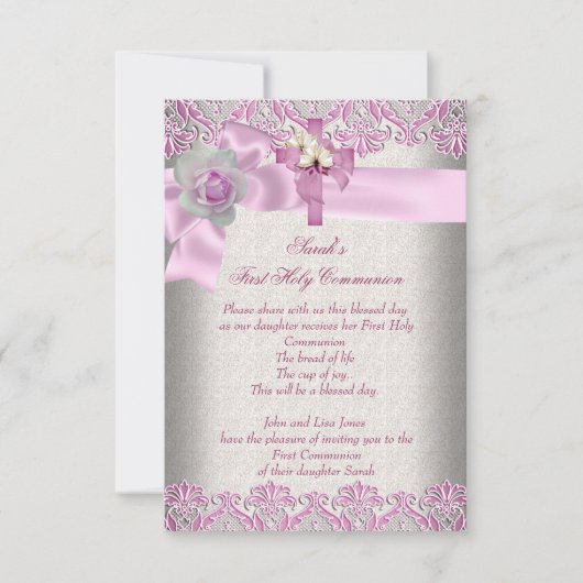 第1聖餐式First Holy Communion第1期女子クリームピンク 招待状 (正面)