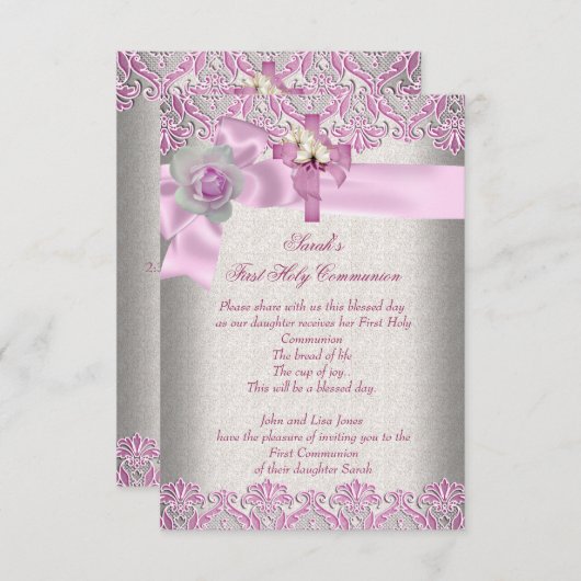 第1聖餐式First Holy Communion第1期女子クリームピンク 招待状 (正面/裏面)