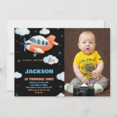 第1航空機誕生日招待状オレンジw写真 招待状 (正面)