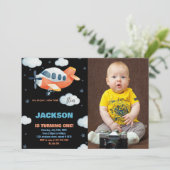 第1航空機誕生日招待状オレンジw写真 招待状 (スタンド正面)