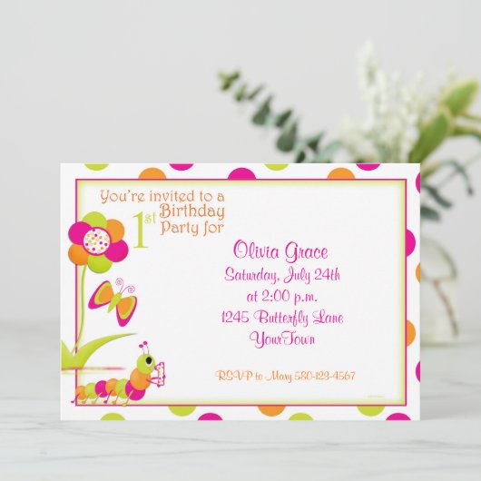 第1蝶を持つ誕生日のパーティの招待状 招待状 (スタンド正面)