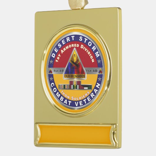 第1装甲師団デザートストーム退役軍人 ゴールドプレートバナーオーナメント (左)