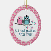 第1記念日のフクロウの結婚記念日のギフト セラミックオーナメント (右)