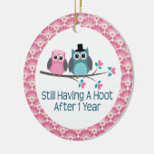 第1記念日のフクロウの結婚記念日のギフト セラミックオーナメント (左)