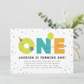 第1誕生日かわいいカラフル招待状はがき 招待状 (スタンド正面)