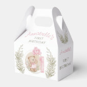 第1誕生日かわいいテディベアハートバルーンピンク フェイバーボックス (正面サイド)