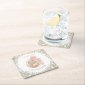 第1誕生日かわいいテディベアハートバルーン スクエアペーパーコースター (インサイチュ)