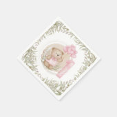 第1誕生日かわいいテディベアハートバルーン スタンダードカクテルナプキン (角)