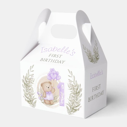 第1誕生日かわいいテディベアハートバルーン フェイバーボックス (裏面サイド)