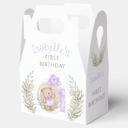 第1誕生日かわいいテディベアハートバルーン フェイバーボックス (オープン)