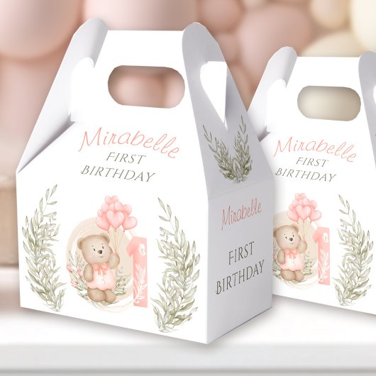 第1誕生日かわいいテディベアハートバルーン フェイバーボックス