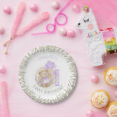 第1誕生日かわいいテディベアハートバルーン ペーパープレート (パーティー)