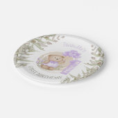 第1誕生日かわいいテディベアハートバルーン ペーパープレート (アングル)