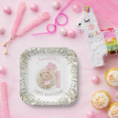 第1誕生日かわいいテディベアハートバルーン ペーパープレート (パーティー)