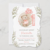 第1誕生日かわいいテディベアハートバルーン 招待状 (正面)