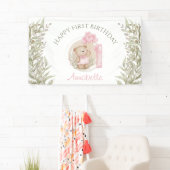 第1誕生日かわいいテディベアハートバルーン 横断幕 (インサイチュ)