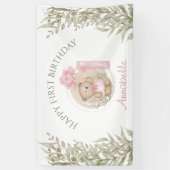 第1誕生日かわいいテディベアハートバルーン 横断幕 (縦)