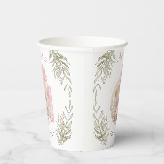 第1誕生日かわいいテディベアハートバルーン 紙コップ (右)