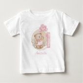 第1誕生日かわいいテディベア&ハートバルーン ベビーTシャツ (正面)