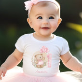 第1誕生日かわいいテディベア&ハートバルーン ベビーTシャツ