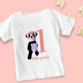 第1誕生日かわいいパンダガールベビーTシャツ ベビーTシャツ