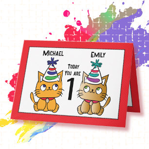 第1誕生日かわいい猫マンガパーソナライズされたー カード