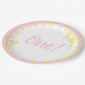 第1誕生日かわいい紙吹雪とハートバルーン ペーパープレート (アングル)