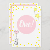 第1誕生日かわいい象とハートバルーン 招待状 (正面/裏面)