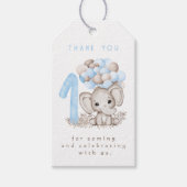 第1誕生日かわいい象インブルーありがとうラベル ギフトタグ (正面)