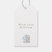 第1誕生日かわいい象インブルーありがとうラベル ギフトタグ (裏面)