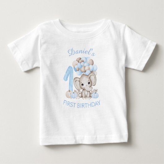 第1誕生日かわいい象秋男の子ベビーTシャツ ベビーTシャツ (正面)