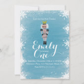 第1誕生日くるみ割り雪片の水色 招待状 (正面)