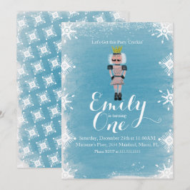 第1誕生日くるみ割り雪片の水色 招待状