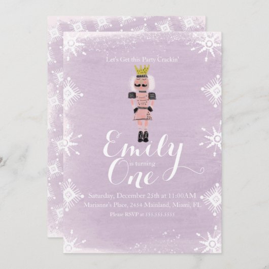 第1誕生日くるみ割り雪片の水色 招待状 (正面/裏面)