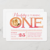 第1誕生日のグラデーションな水彩画1の写真の招待状 招待状 (正面/裏面)