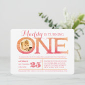 第1誕生日のグラデーションな水彩画1の写真の招待状 招待状 (スタンド正面)