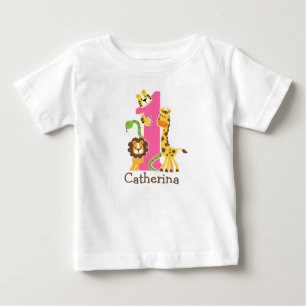 第1誕生日のジャングルのTシャツ ベビーTシャツ
