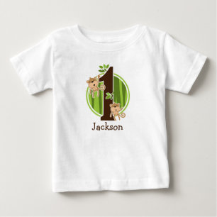 第1誕生日のジャングルはTシャツをまねます ベビーTシャツ
