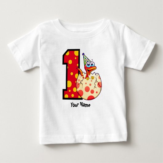 第1誕生日のディーノの卵のカスタム ベビーTシャツ (正面)